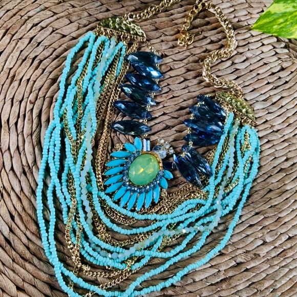 Bold Statement Necklace Multi Strand DRAMATIC VINTAGE 1980s TURQUOISE BLUES NWOT - Picture 12 of 15